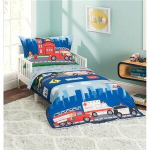 KIDS 4 Piece Toddler Bedding Set -Fire and Police Rescue- Includes